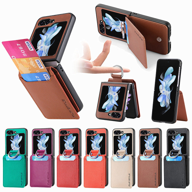 Card Holder Folding Leather Case For Galaxy Z Flip Series