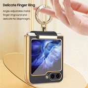 Ring Electroplated Mobile Phone Leather Case For Galaxy Z Flip Series