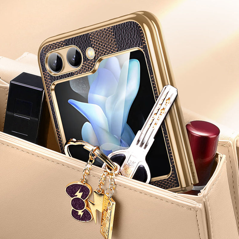 Luxury Electroplated Mobile Phone Leather Case For Galaxy Z Flip5