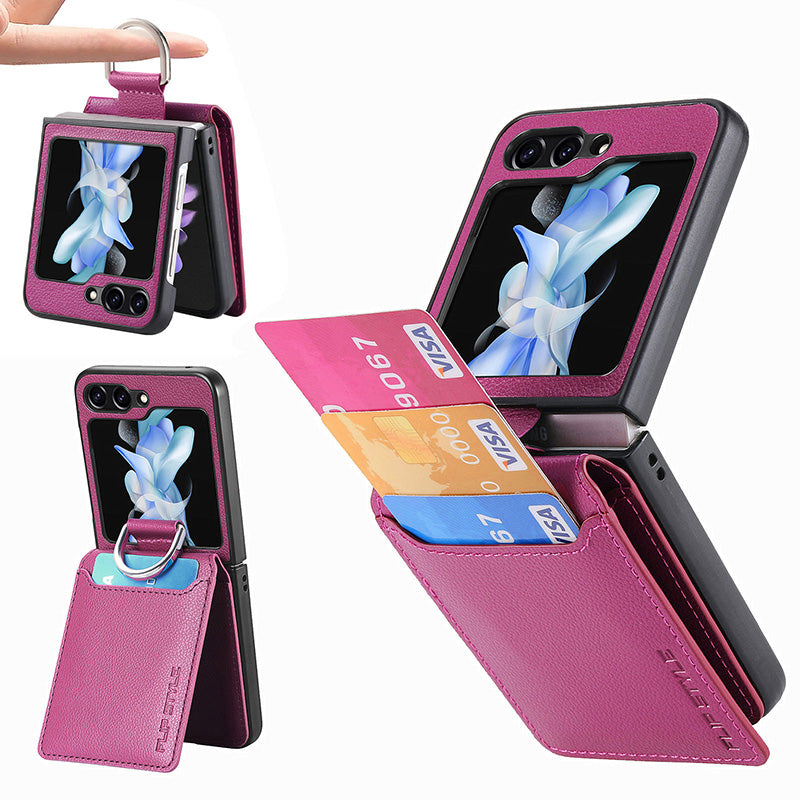 Card Holder Folding Leather Case For Galaxy Z Flip Series