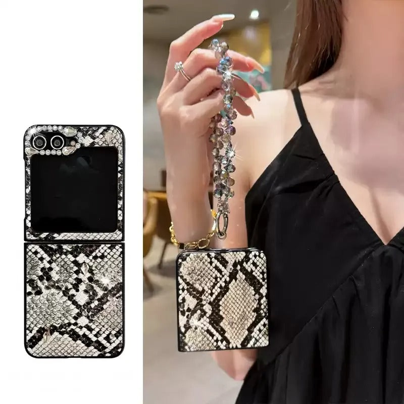 Luxury Snake Skin Crystal Chain Case For Samsung Galaxy Z Flip Series