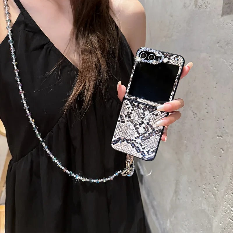 Luxury Snake Skin Crystal Chain Case For Samsung Galaxy Z Flip Series