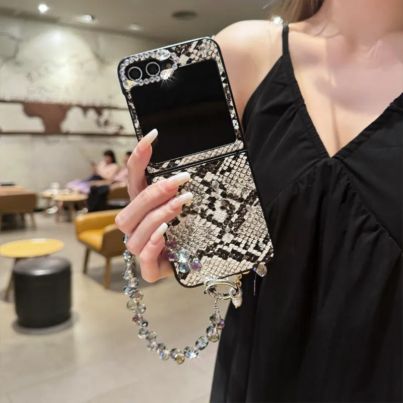 Luxury Snake Skin Crystal Chain Case For Samsung Galaxy Z Flip Series