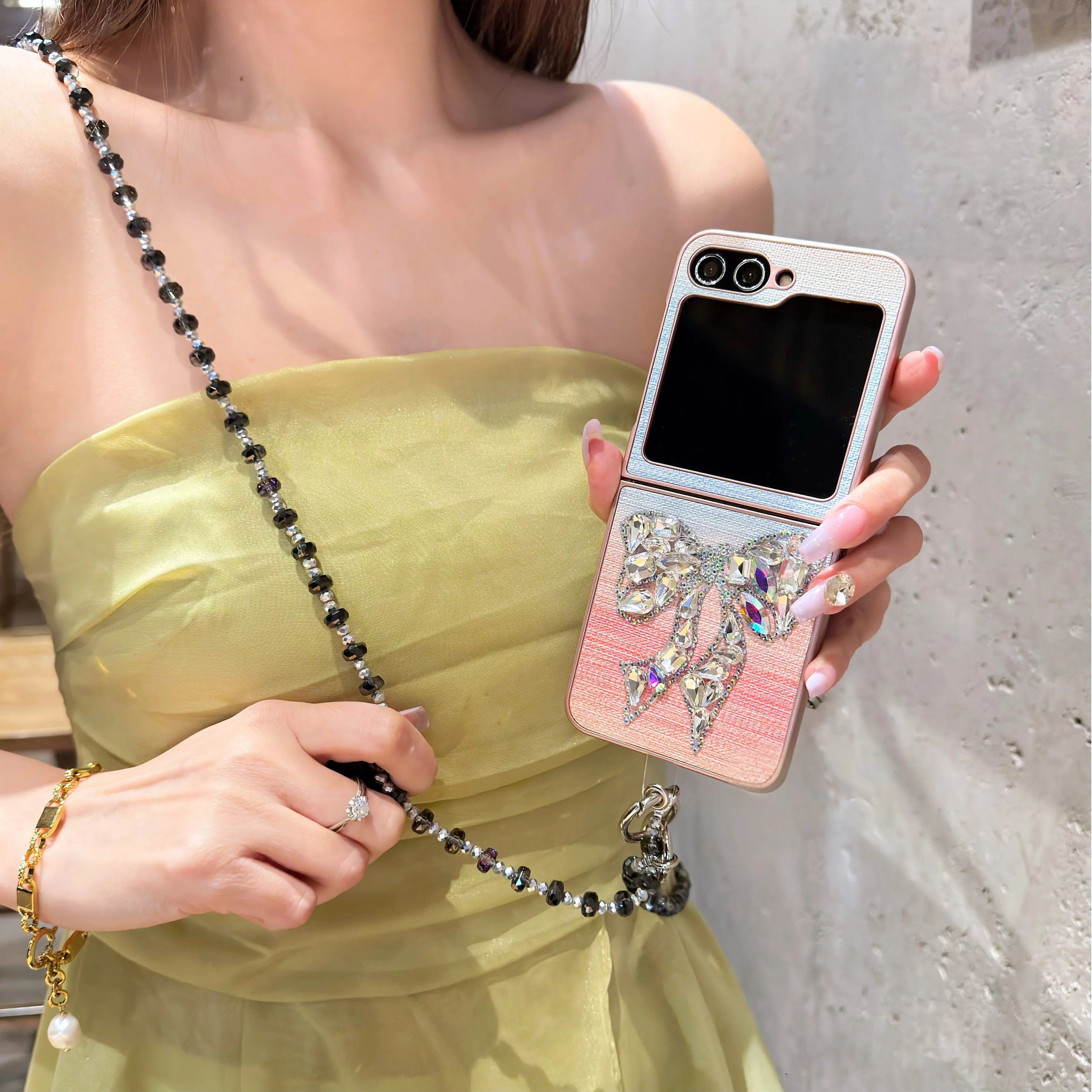 Luxury Diamond Pink Bow-Knot Chain Case for Samsung Galaxy Z Flip Series