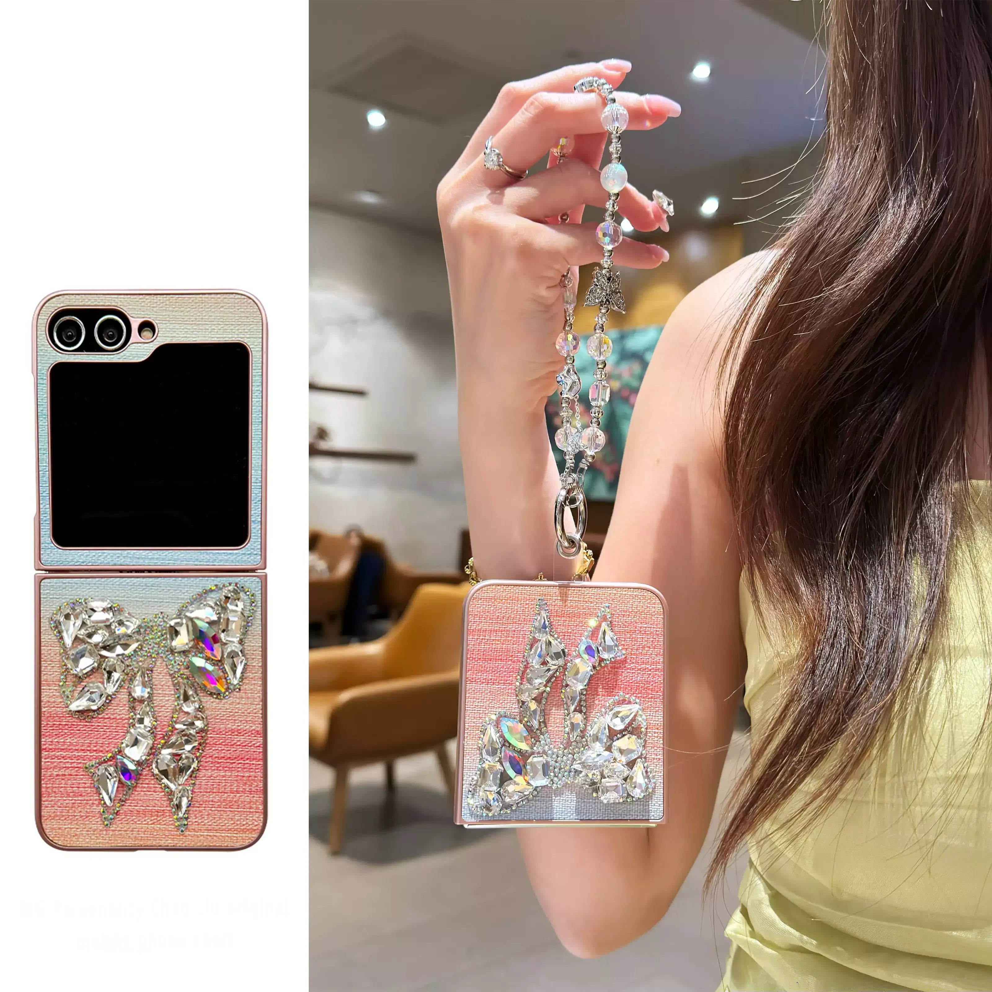 Luxury Diamond Pink Bow-Knot Chain Case for Samsung Galaxy Z Flip Series