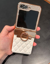 Luxury Diamond Leather Case With Ring For Samsung Galaxy Z Flip 5
