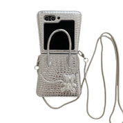 Luxury Croc Texture Sparkling Bear Crossbody Case for Galaxy Z Flip