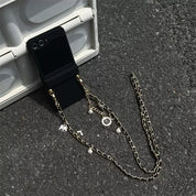 Galaxy Z Flip Luxury Black Case with Chain & Card Holder