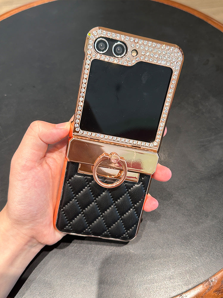 Luxury Diamond Leather Case With Ring For Samsung Galaxy Z Flip 5