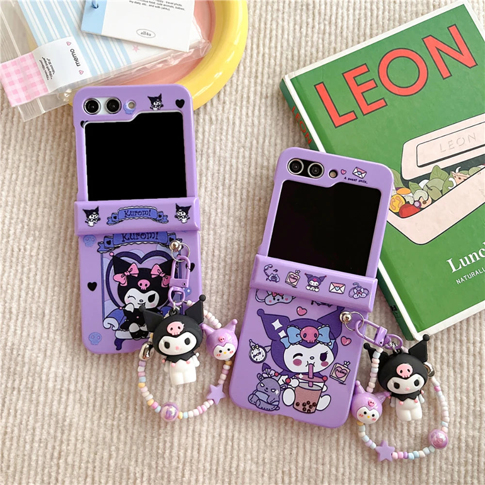 Cute Kuromi Cartoon Case with Pendant for Galaxy Z Flip Series