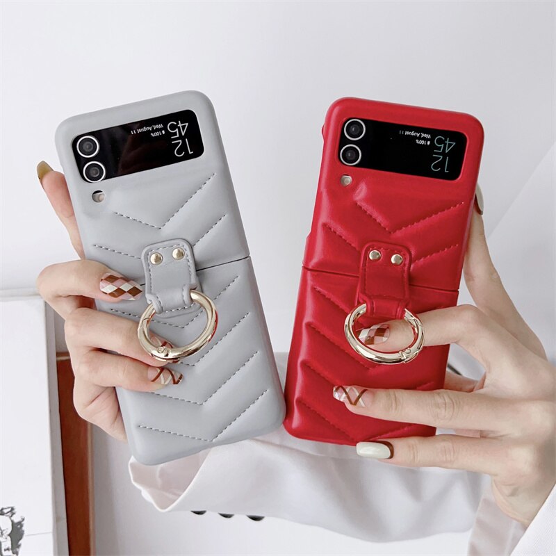 Luxury V-line Leather Phone Case For Samsung Galaxy Z Flip