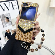 Leopard Glitter Gemstone Case with Bracelet for Galaxy Z Flip Series