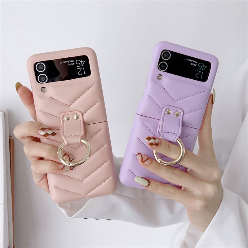 Luxury V-line Leather Phone Case For Samsung Galaxy Z Flip