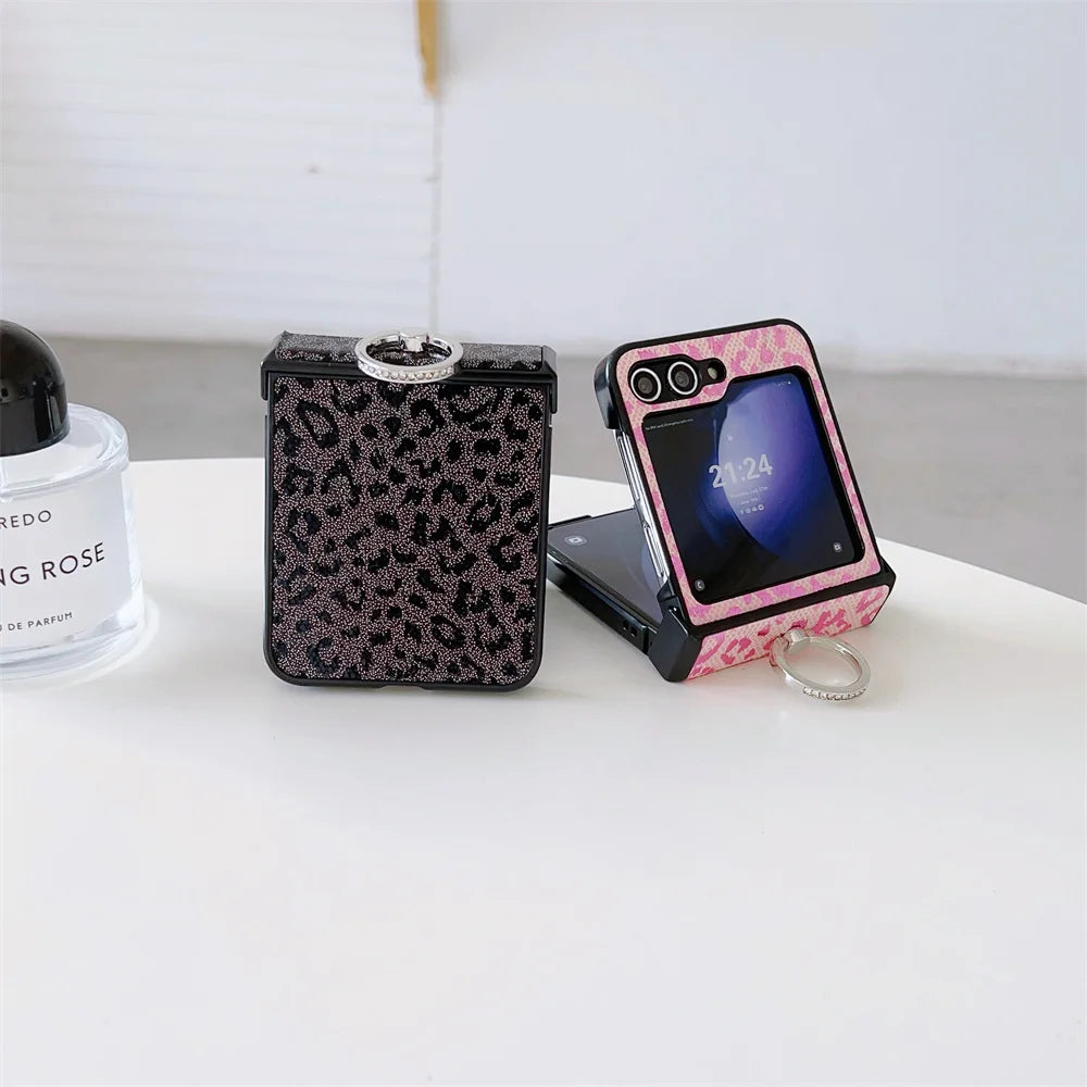 Ring Bracket Leopard Case For Galaxy Z Flip Series