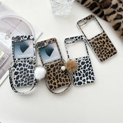 Furry Leopard Case with Hairball Pendant for Galaxy Z Flip Series