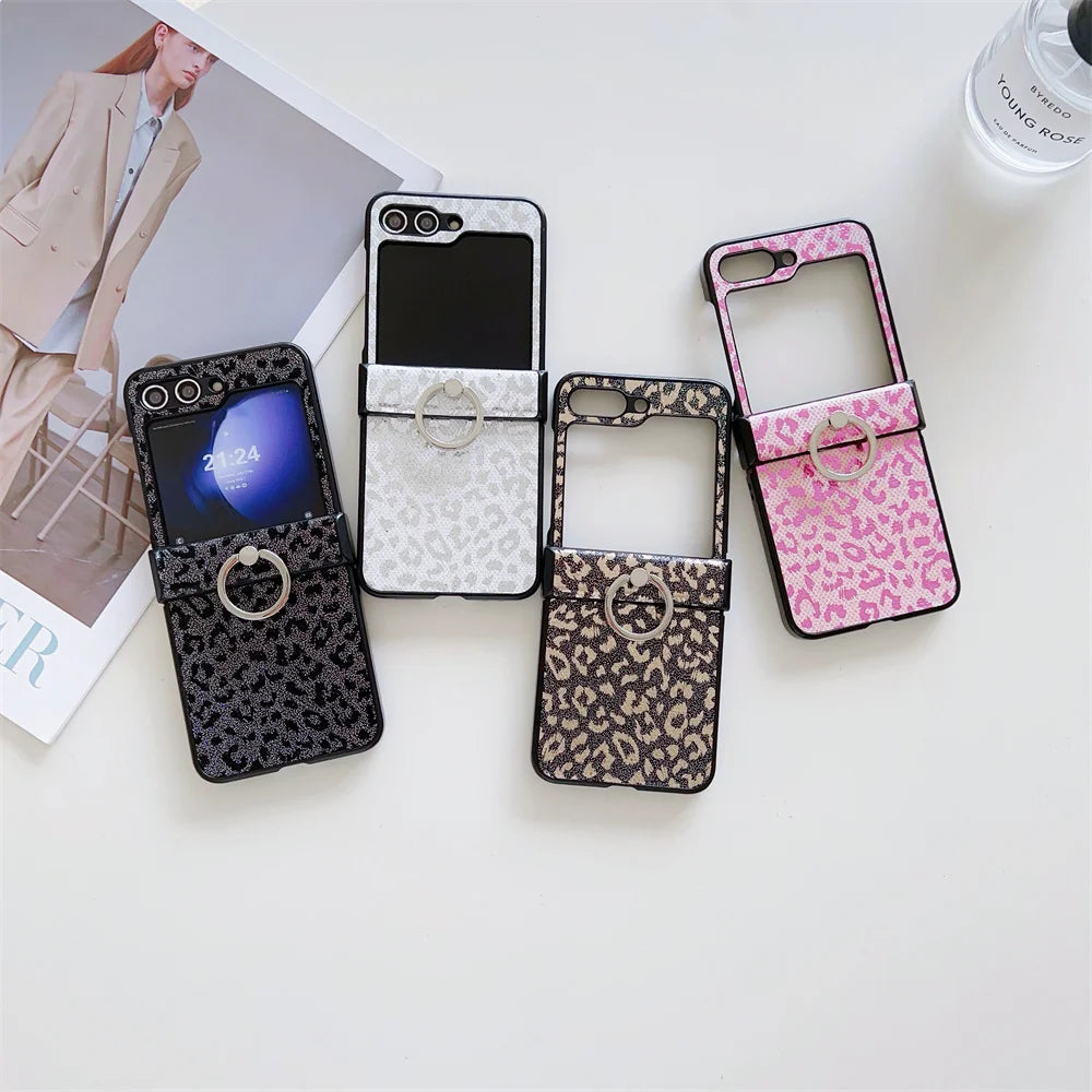 Ring Bracket Leopard Case For Galaxy Z Flip Series