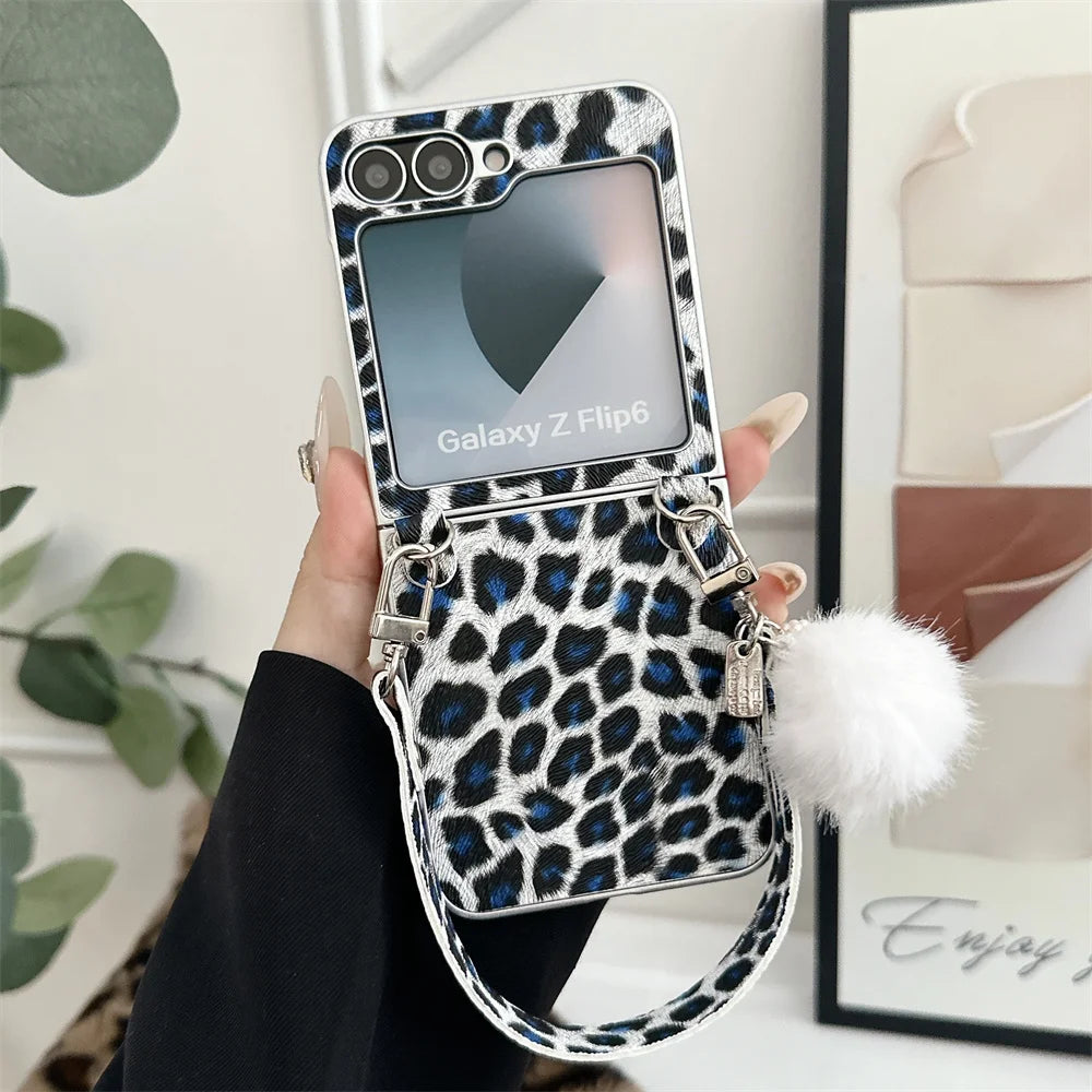 Furry Leopard Case with Hairball Pendant for Galaxy Z Flip Series