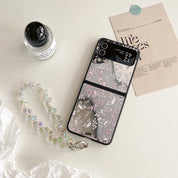 Floral Mirror Wristlet Case  For Galaxy Z Flip