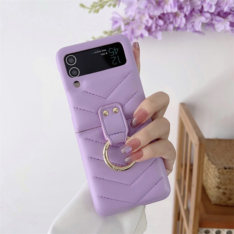 Luxury V-line Leather Phone Case For Samsung Galaxy Z Flip