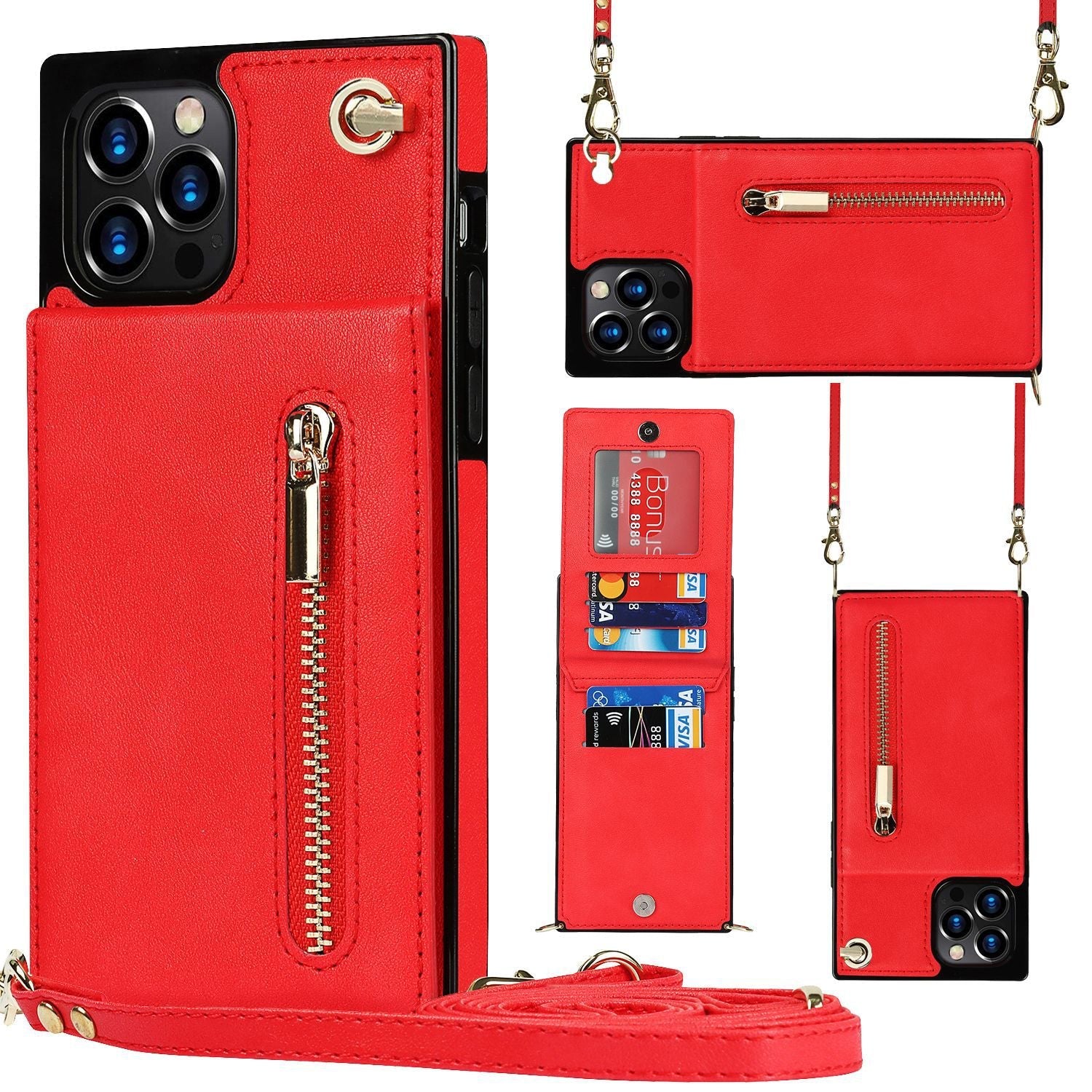 iPhone Series | Crossbody Cell Phone Leather Case with Zipper Card Holder Design