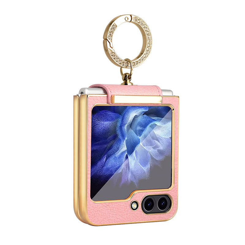 Ring Electroplated Mobile Phone Leather Case For Galaxy Z Flip Series