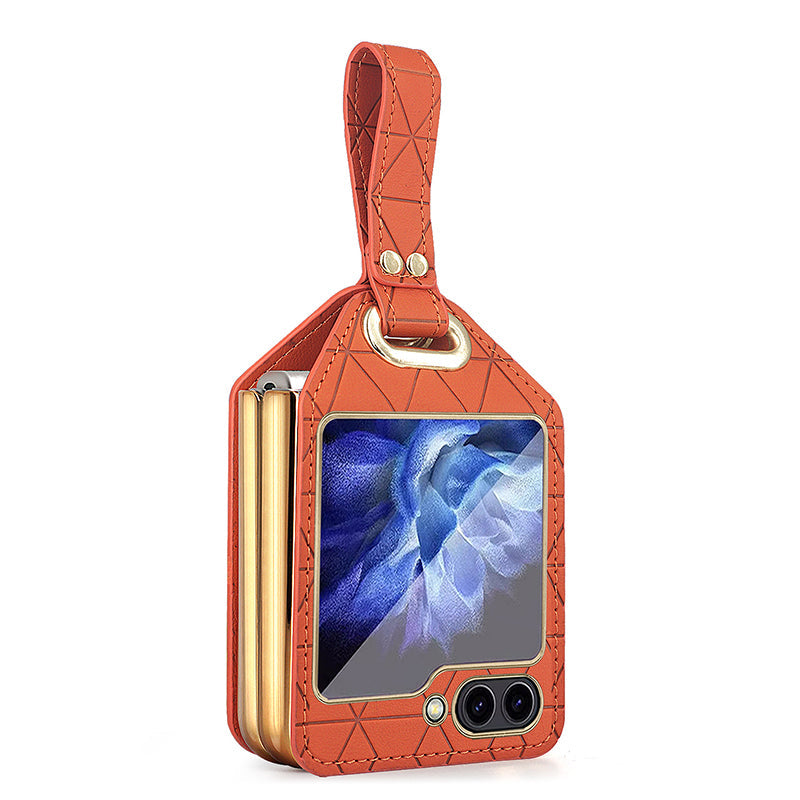 Wristband Rhombus Cell Phone Leather Case For Galaxy Z Flip Series