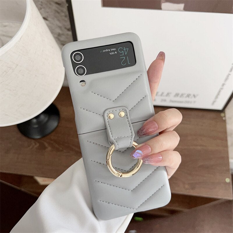 Luxury V-line Leather Phone Case For Samsung Galaxy Z Flip