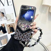 Leopard Glitter Gemstone Case with Bracelet for Galaxy Z Flip Series