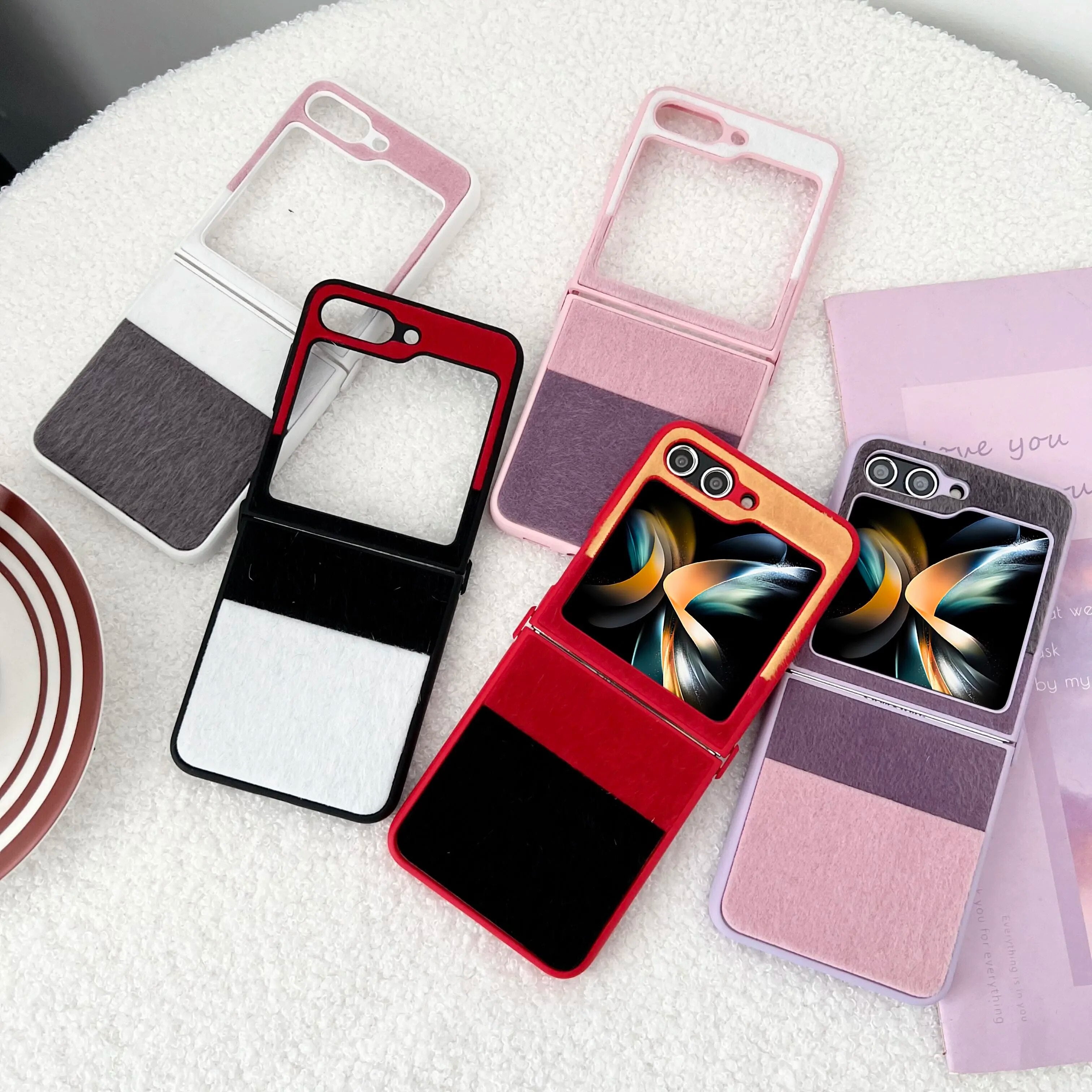 Colorblocked Soft Edge Plush Case For Samsung Galaxy Z Flip 5