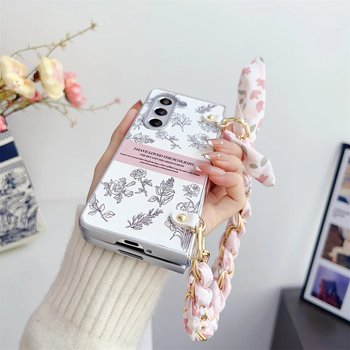 Floral Sketch Bracelet Case For Samsung Z Fold Series