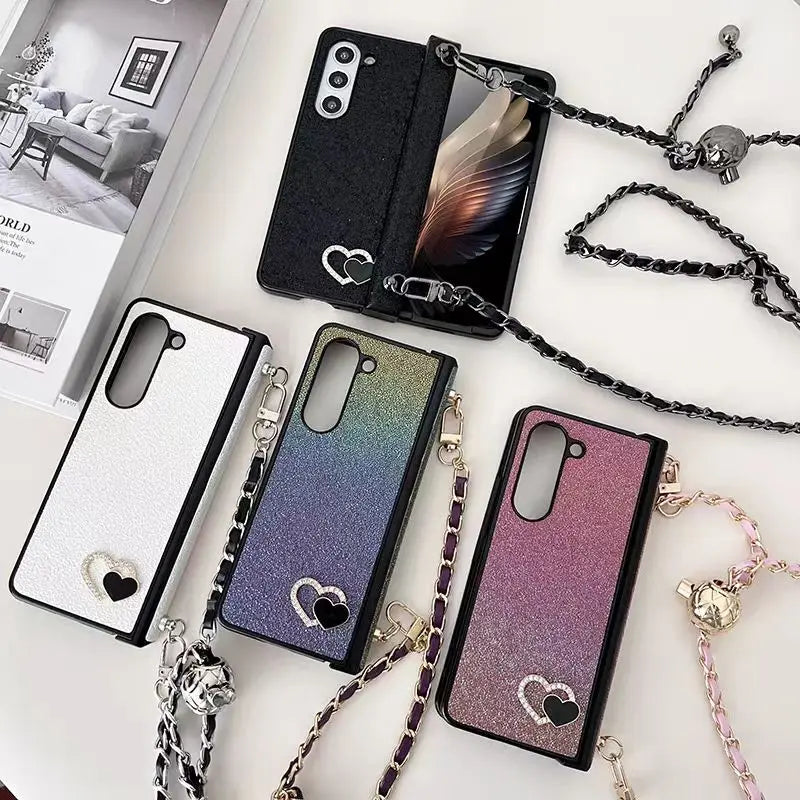 Luxury Heart Crossbody Lanyard Hinge Case for Samsung Galaxy Z Fold