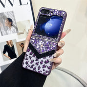 Leopard Glitter Gemstone Case with Bracelet for Galaxy Z Flip Series