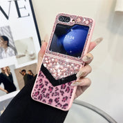 Leopard Glitter Gemstone Case with Bracelet for Galaxy Z Flip Series