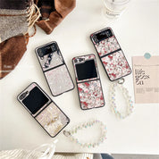 Floral Mirror Wristlet Case  For Galaxy Z Flip