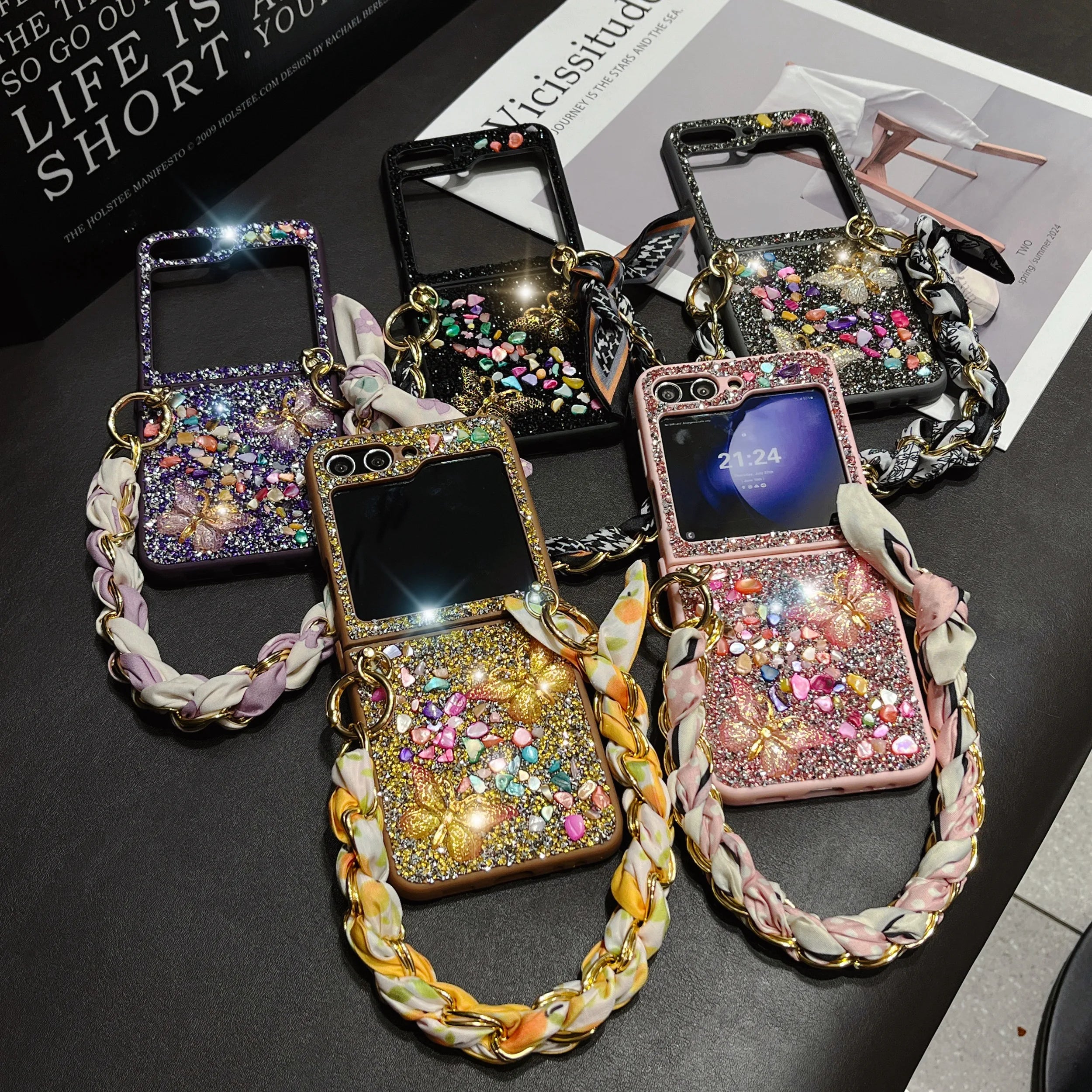 Butterfly Diamond Wrist Case For Galaxy Z Flip