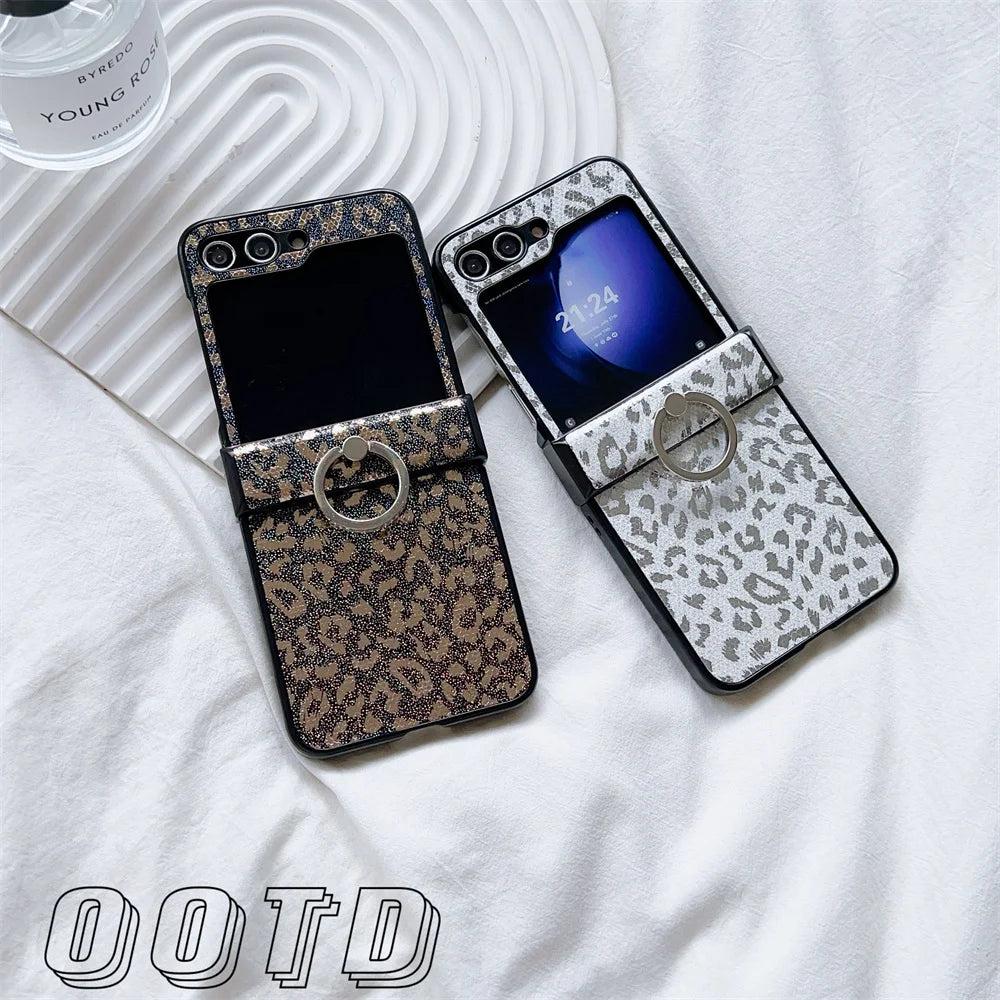 Ring Bracket Leopard Case For Galaxy Z Flip Series