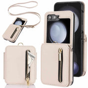 Luxury Wallet Phone Case with Lanyard | Galaxy Z Flip 5 | Apricot