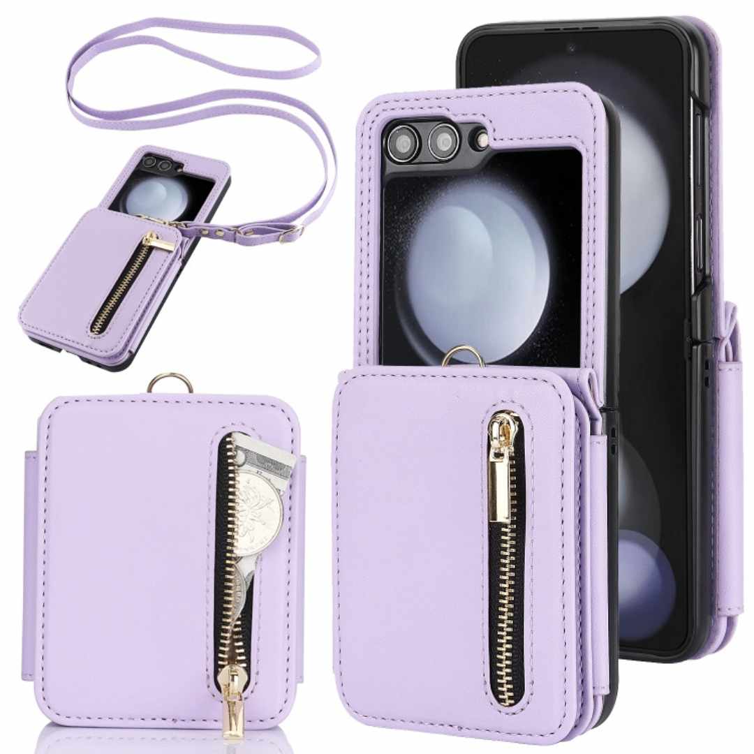 Luxury Wallet Phone Case with Lanyard | Galaxy Z Flip 5 | Light Purple