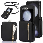 Luxury Wallet Phone Case with Lanyard | Galaxy Z Flip 5 | Black