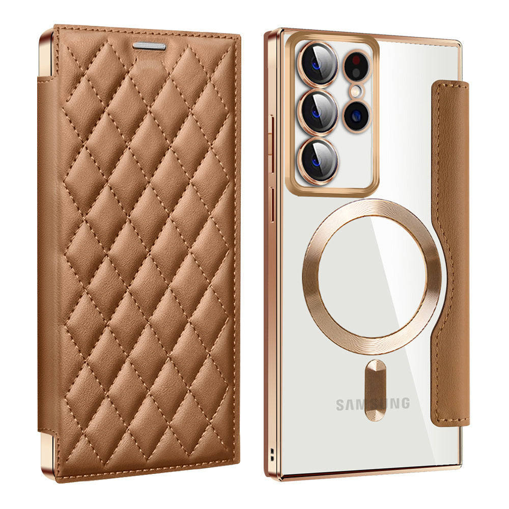 Samsung Magsafe Series | Electroplated Magnetic Diamond Pattern Flip Leather Case