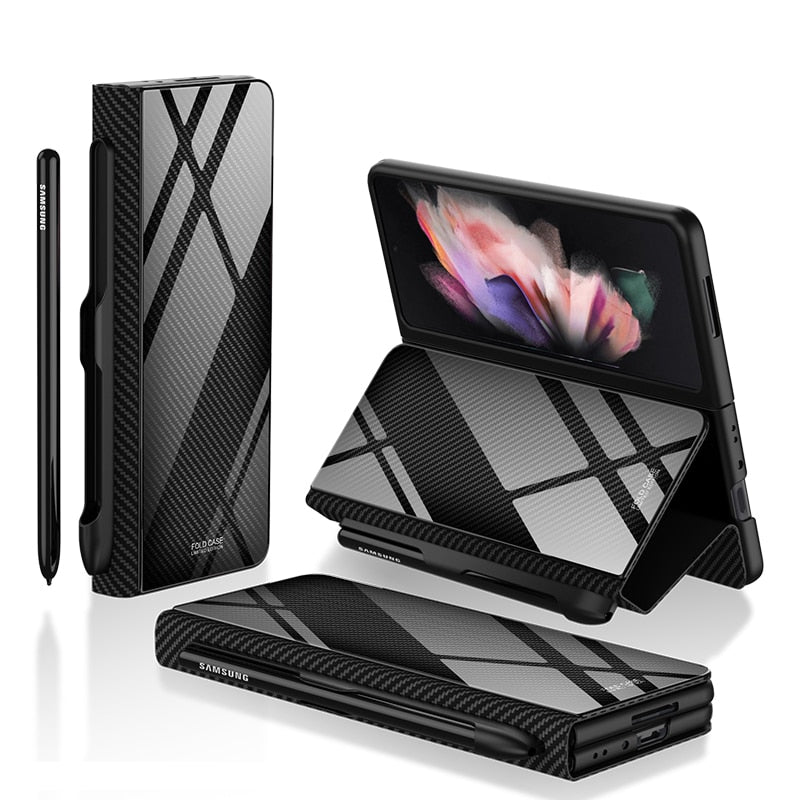 Luxury Leather & Tempered Glass Flip Stand Case For Galaxy Z Fold