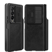 Luxury Leather Case With S-Pen Pocket & Slide Camera Back Cover  For Samsung Galaxy Z Fold