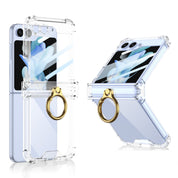 Transparent Folding Hingle With Ring Bracket Case For Samsung Galaxy Z Flip 5