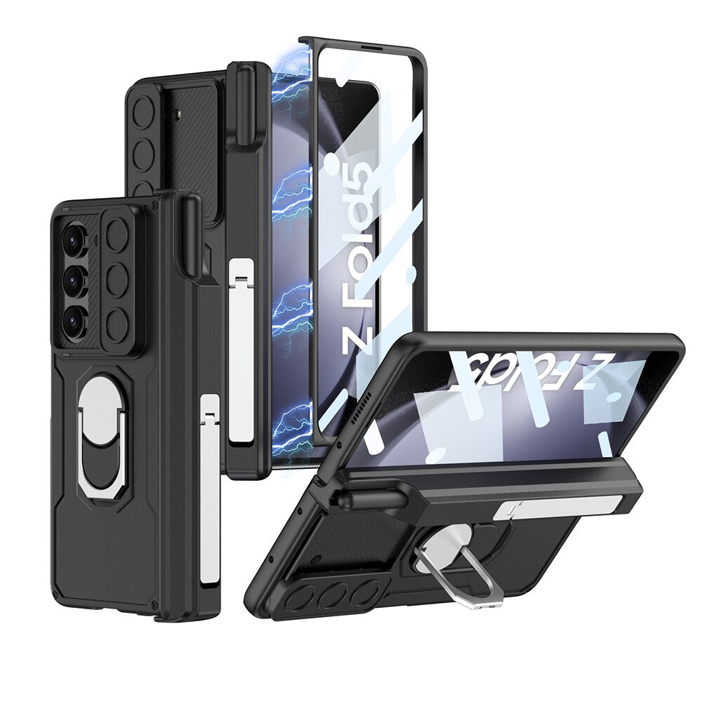 Shockproof Matte Case with Bracket & Pen Slot Holder For Samsung Galaxy Z Fold 5