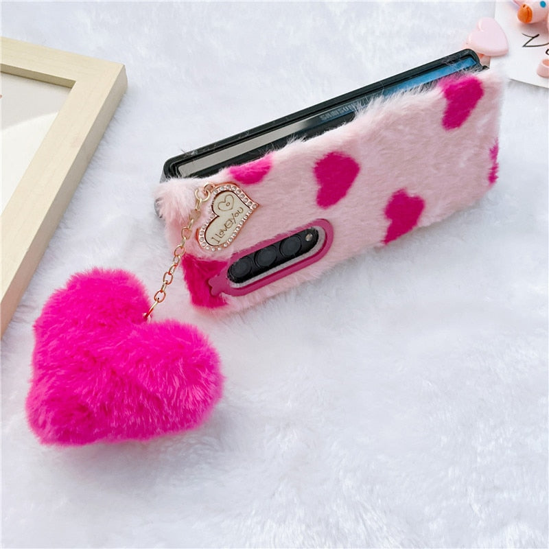 Fashion Cute heart Plush Phone Case For Samsung Galaxy Z Fold