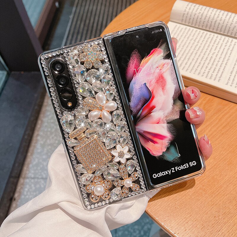 Luxury Crystal Pearl Flowers Phone Cases For Samsung Galaxy Z Fold