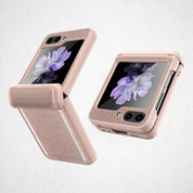 Leather Skin Shockproof Cover with Front Screen Glass For Samsung Galaxy Z Flip 5